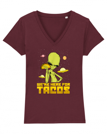 Were Here For Tacos Space Alien Burgundy