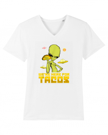 Were Here For Tacos Space Alien White