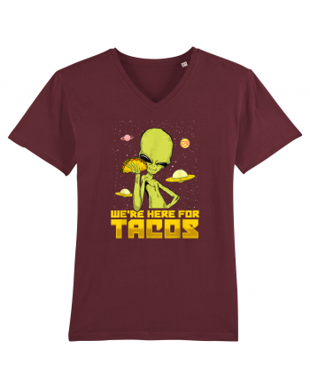 Were Here For Tacos Space Alien Burgundy