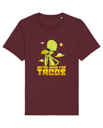 Were Here For Tacos Space Alien Burgundy