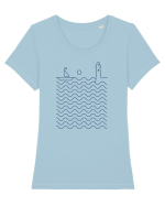 Port pe Mare - Peisaj Din Linii Tricou mânecă scurtă guler larg fitted Damă Expresser