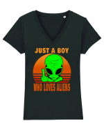 Just A Boy Who Loves Aliens Tricou mânecă scurtă guler V Damă Evoker