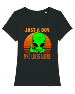 Just A Boy Who Loves Aliens Tricou mânecă scurtă guler larg fitted Damă Expresser