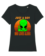 Just A Boy Who Loves Aliens Tricou mânecă scurtă guler larg fitted Damă Expresser