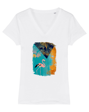 Atmosferă Tropicală cu Flamingo roz White