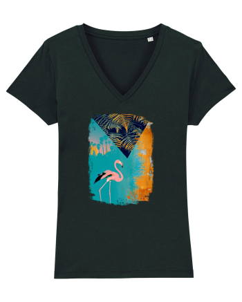 Atmosferă Tropicală cu Flamingo roz Black