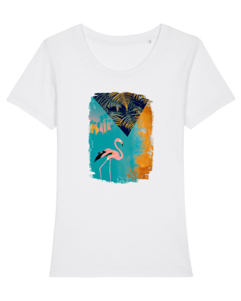 Atmosferă Tropicală cu Flamingo roz White
