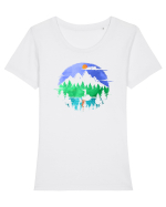 La Pescuit de Păstrăv Noaptea pe Lac Tricou mânecă scurtă guler larg fitted Damă Expresser