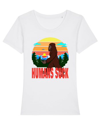 Humans Suck Retro Bigfoot White