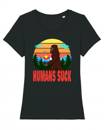 Humans Suck Retro Bigfoot Black