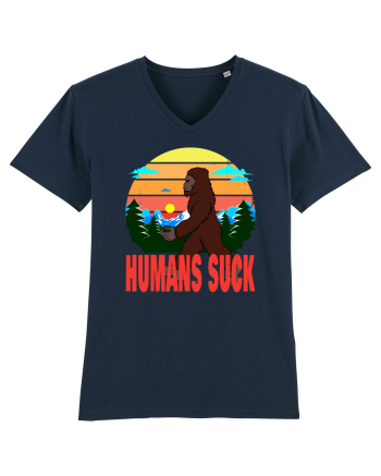 Humans Suck Retro Bigfoot French Navy