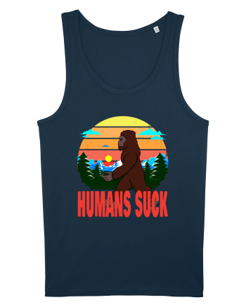 Humans Suck Retro Bigfoot Navy