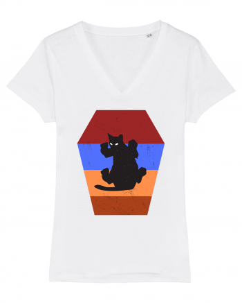 Retro Vintage Cat With 3D  Block White