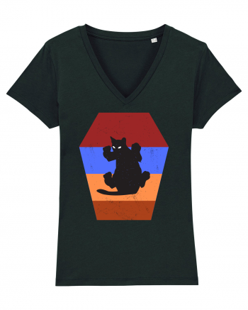 Retro Vintage Cat With 3D  Block Black