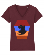 Retro Vintage Cat With 3D  Block Tricou mânecă scurtă guler V Damă Evoker