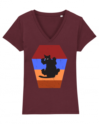 Retro Vintage Cat With 3D  Block Burgundy