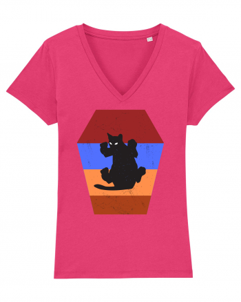 Retro Vintage Cat With 3D  Block Raspberry