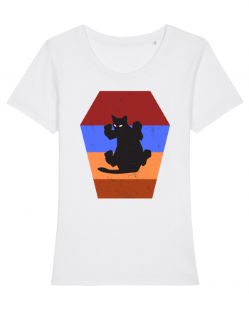 Retro Vintage Cat With 3D  Block White