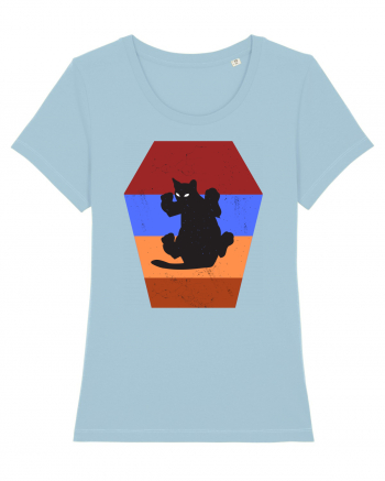 Retro Vintage Cat With 3D  Block Sky Blue