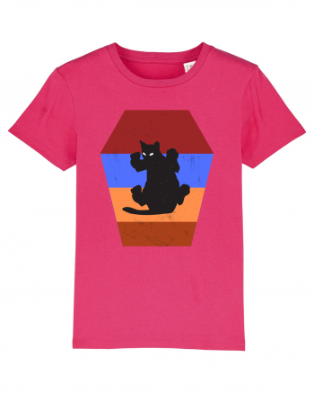 Retro Vintage Cat With 3D  Block Raspberry