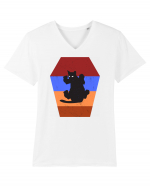 Retro Vintage Cat With 3D  Block Tricou mânecă scurtă guler V Bărbat Presenter