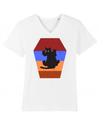 Retro Vintage Cat With 3D  Block White