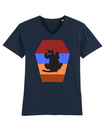 Retro Vintage Cat With 3D  Block French Navy