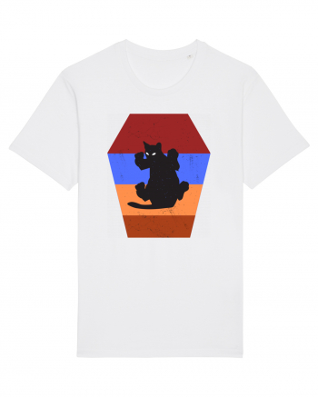 Retro Vintage Cat With 3D  Block White