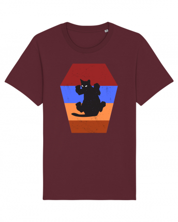 Retro Vintage Cat With 3D  Block Burgundy