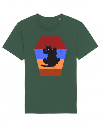 Retro Vintage Cat With 3D  Block Bottle Green