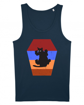 Retro Vintage Cat With 3D  Block Navy