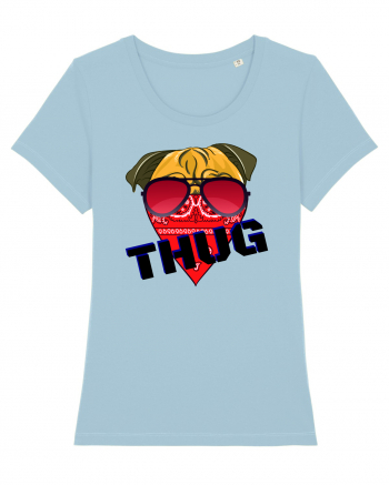 Funny Pug Pun .Thug tshirt Sky Blue