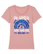 In Aprilie purtam albastru. Luna Autismului. In April we wear blue. Autism Tricou mânecă scurtă guler larg fitted Damă Expresser