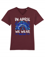 In Aprilie purtam albastru. Luna Autismului. In April we wear blue. Autism Tricou mânecă scurtă guler V Bărbat Presenter