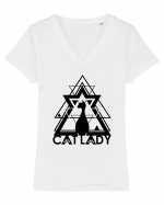 Cat Lady Tricou mânecă scurtă guler V Damă Evoker