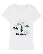 Mesaj de Craciun : It's a Holly Jolly Christmas - Albastru Tricou mânecă scurtă guler V Damă Evoker