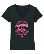 Mama Wife Blessed Life Tricou mânecă scurtă guler V Damă Evoker