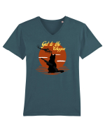 Get to the choppa Cat. Retro funny Cat Tricou mânecă scurtă guler V Bărbat Presenter