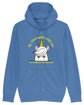 Funny unicorn joke. My Therapist told me to believe in myself Bright Blue