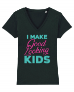 I Make Good Looking Kids Retro Style Tricou mânecă scurtă guler V Damă Evoker