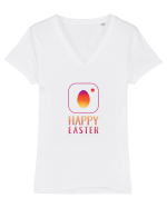 Paște Fericit ! Tricou mânecă scurtă guler V Damă Evoker