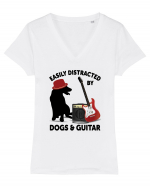 Easily Distracted By Dogs And Guitar Tricou mânecă scurtă guler V Damă Evoker