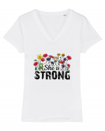 She Is Strong Tricou mânecă scurtă guler V Damă Evoker