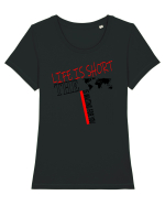Life is short Tricou mânecă scurtă guler larg fitted Damă Expresser
