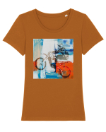 Dirt Bike painting Tricou mânecă scurtă guler larg fitted Damă Expresser