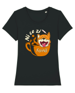 Shiba Inu Caine Cafea Ni Ce Zi Faina Ardelean la Drumetie Tricou mânecă scurtă guler larg fitted Damă Expresser
