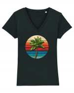 Palm Tree Vintage Tricou mânecă scurtă guler V Damă Evoker