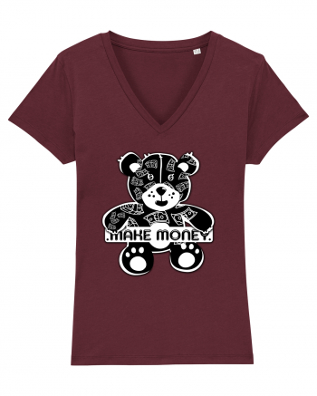 Make Money - Black Teddy Bear Burgundy