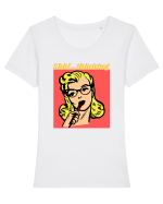 Funny Retro Comic Book Woman Tricou mânecă scurtă guler larg fitted Damă Expresser