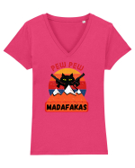 Funny Pew Pew Madafakas Cat Tricou mânecă scurtă guler V Damă Evoker
